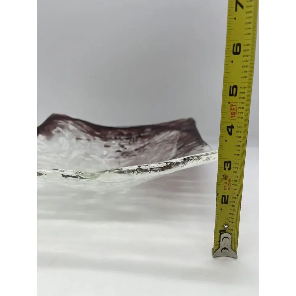 Art Glass Purple and Clear Square Bowl